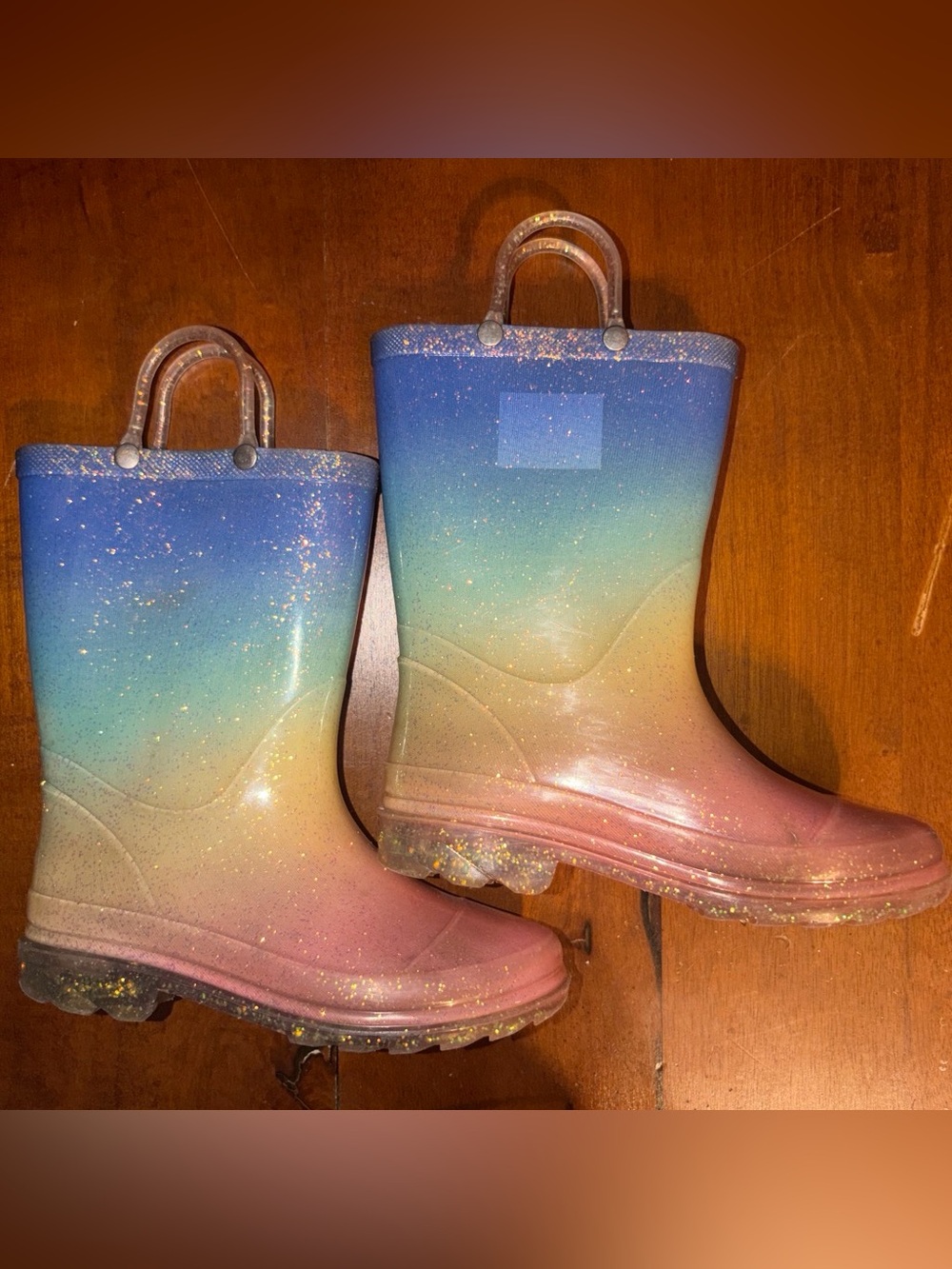 Kids Ombre Glitter Rain Boots - Pink, Blue & Green